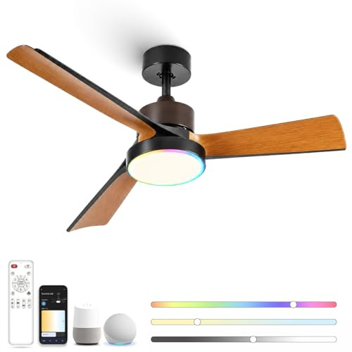 Smart Deckenventilator mit Beleuchtung und Fernbedienung 132cm Leise Lampe mit Ventilator, Dimmbar RGB-Ambientlicht, App & Alexa Steuerung, Reversibel 6 Geschwindigkeit, Lüfterlicht für Schlafzimmer