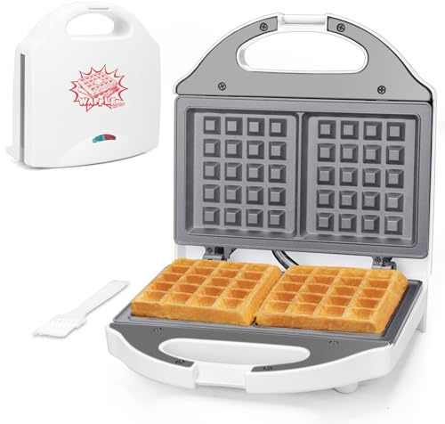 AshGlen Double Mini Waffle Maker, Ceramic Belgian Waffle Iron, White