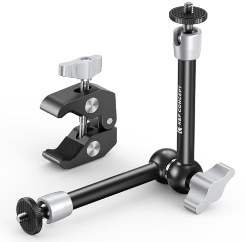 K&F CONCEPT 9,8 Magic Arm, 2X 360° Kugelgelenk, Silber | Klemmset, Doppelkugelkopf, 1/4 Schraube, Super Clamp, Aluminium, MS32