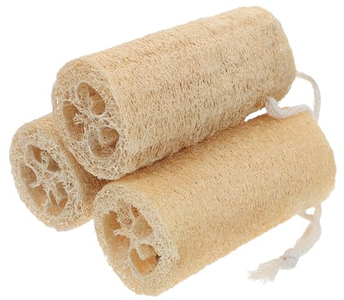 WRITWAA 3 Esponjas de Lufa Exfoliantes Naturales para Baño y Cocina, Esponja Vegetal para Mujeres Función Exfoliante Fregar Ollas, Color Caqui
