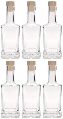 Flaschenland 250 ml Glasflaschen Rene quadratisch 6er Set vielseitig für Spirituosen Liköre Öle Essige Sirup