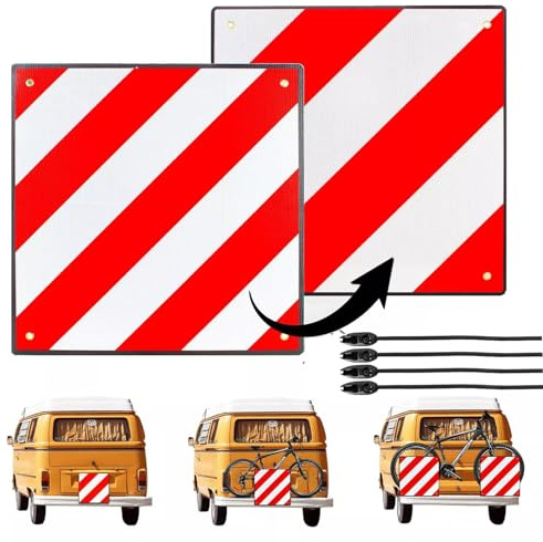 TEOV Panneau d'avertissement 3 en 1 pour l'Italie ET l'Espagne + Portugal | 4X sangles en PVC, 50 x 50 cm, réfléchissant | Pour porte-vélos/porte-bagages arrière, camping-car
