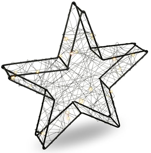 Nipach Draht-Stern schwarz - 25 LED warm weiß - Batterie