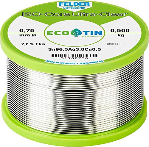 Felder Löttechnik ISO-Core Ultra Clear SAC305 Lötzinn Sn96,5Ag3Cu0,5 0,500 kg 0,75 mm