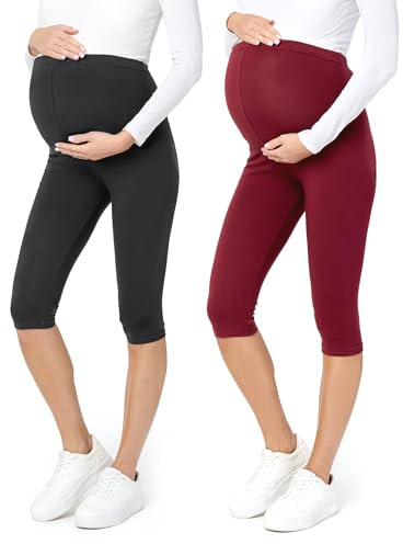 Be Mammy Dams 3/4 Moderskap Leggings Tights 2Pack BE20-229 (2Pack Svarta Prickar/Rödvin, S)