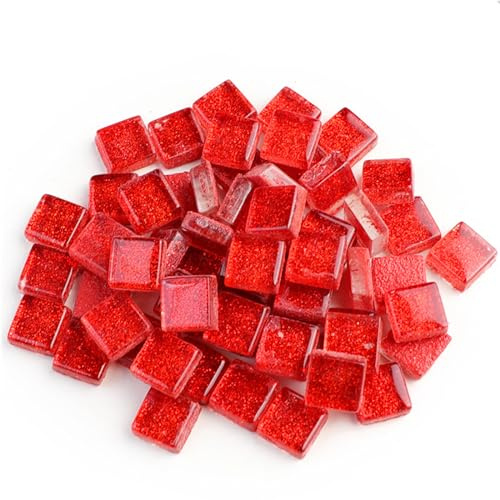 Mosaic Tiles,Glass Tiles, Shine Crystal Mosaic Glass Pieces Bulk Square Glitter Crystal Mosaic Tiles for Home Decoration or DIY Crafts 200g,1x1 cm,Red