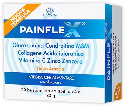 PAINFLEX Glucosamina Condroitina MSM Alto Dosaggio – Integratore per Articolazioni, Cartilagine Ginocchio e Artrosi Ossa - con Collagene e Acido Ialuronico, Zenzero, Vitamina C e Zinco – 20 Bustine