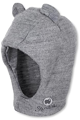 Sterntaler Schalmütze Wolle – kuschelige Unisex Babymütze mit Klettverschluss – Wolle (Merino) mit Kaschmir-Feeling & Wolljersey-Futter - Wintermütze für Baby & Kleinkind – Silber meliert, Größe 49