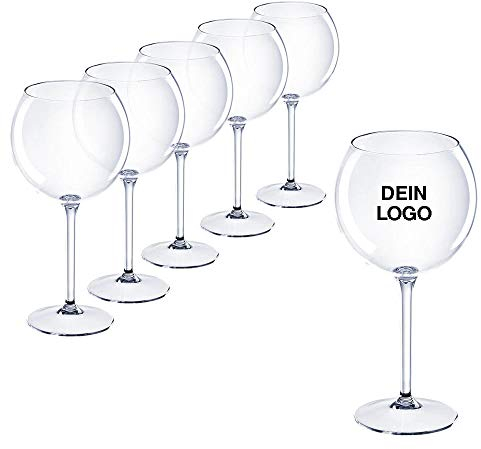 DoimoFlair Lot de 120 verres à vin personnalisés en plastique avec logo 1 couleur incassable Gin Tonic Plastique Logo 1 Couleur Transparent 65 cl