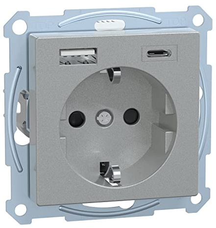 Schneider Electric Merten USB-Schuko-Steckdose, MEG2367-0460 | USB Typ A+C, Unterputz, System M, aluminium