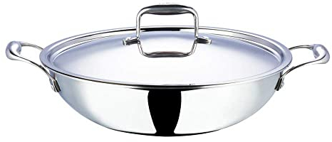 VINOD Platinum Triply Stainless Steel Kadai with Lid, (28cm, 3.7Ltr)
