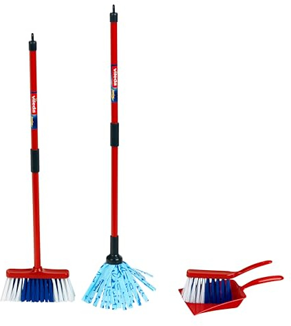Theo Klein 6823 Set Balai à Franges Vileda - avec Balai à Franges, Balai Traditionnel, balayette et Pelle - dans Le Design Bien connu Vileda - Jouet pour Enfants à partir de 3 Ans