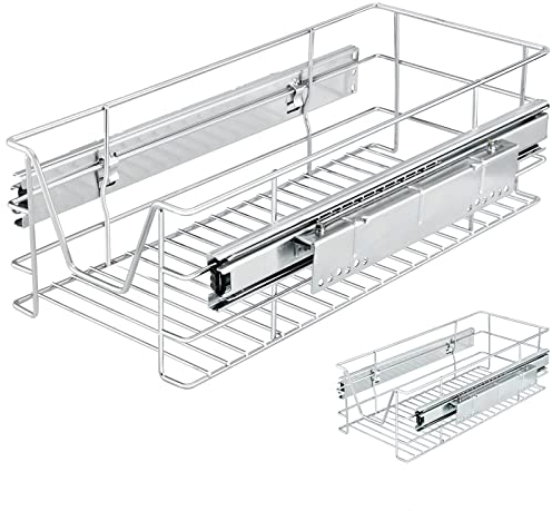 Casaria® 2x Teleskopschublade Schrank Schubladen Ausziehbar 30cm 20kg Belastbar Verchromt Korbauszug mit Zubehör Haushalt Küchenschrank Kleiderschrank