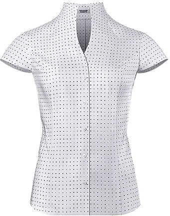 Vincenzo Boretti Blusa, Modern-Fit/Taglio Abbastanza Aderente, Colletto Alto, Maniche Corte, a Pois Bianco/Blu Scuro 40