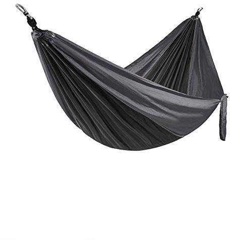 Doppeltragable Camping Parachute Hängematte Outdoor Travel Camping Survival Swing Chair Hängendes Bett mit Baumriemen Hängematte 689 (Color : Black Grey)