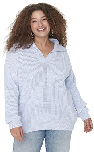 Trendyol Polo Collo Plain Regolare Maglione Taglie Forti Maglia di Tuta, Lilla, XXL Donna