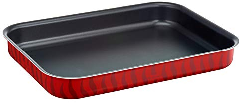 Tefal Rectangular Oven Tray, Alloy Steel, Red, Titanium Finish, 0.28 kg, Dishwasher Safe, Compatible with Gas, Electric and Ceramic Stovetops
