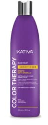 KATIVA Color Therapy Blue Violet| Acondicionador Matizador 355 ml | Acondicionador Violeta Efecto Anti-Amarillo | Karité, Coco y Cítricos | Sin Sal, Sulfatos Ni Parabenos | Cabello Rubio, Canas o Gris