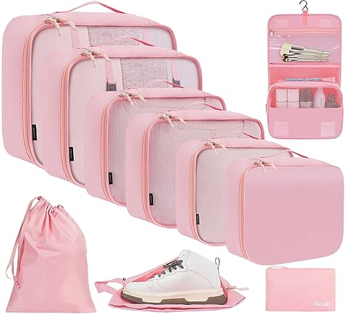 BAGAIL 10 Set Packing Cubes Various Sizes Packing Organizer for Travel Accessories Luggage Carry On Suitcase - Pink