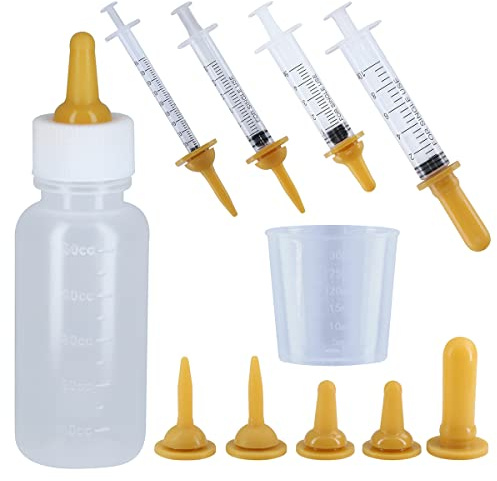 Selyse 10 Stück Haustier Babyflasche Kit Squeeze Flüssigkeit Katze Aufzuchtflasche Kit Nadelschlauch Kit Spritze Fütterung Kit und Ersatz Mini Nippel für Hunde Katzen