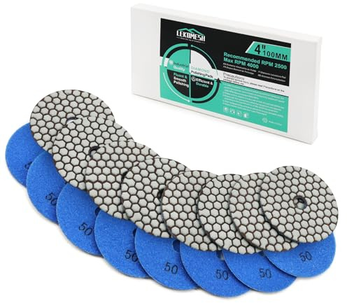 Diamant Polierscheibe LEKOMESH - 8pcs 100MM #50 Trockenpolierpad-Set für Granit, Marmor, Kunststein, Quarz, Diamant Schleifpad für Schleifer oder Polierer