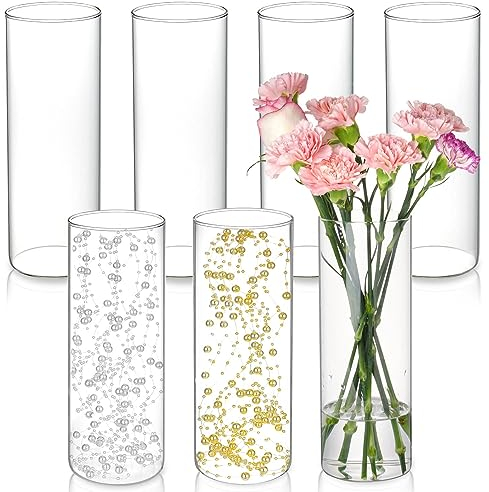 DNANAOL 7pcs Glass Cylinder Vases for Centerpieces - 10 Inch Tall Glass Vases for Flowers, Hurricane Candle Holders Floating Candle Vase for Table Centerpiece Formal Dinners Home Decor