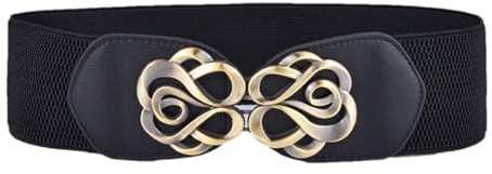Disimlarl Frauen Mantel Breite Taille Gürtel Muster Gürtelschnalle PU Leder Elastische Kummerbunds, Schwarz , One size