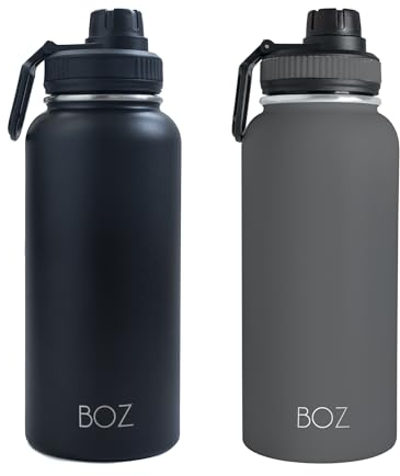 BOZ Trinkflasche Edelstahl – Trinkflasche Edelstahl 1l – Auslaufsichere Thermosflasche 1l – BPA-freie Isolierflasche – Trinkflasche Kohlensäure geeignet – Trinkflasche für Sport (Grau/Schwarz)