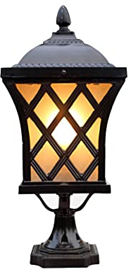 MODEBHD Aluminium europäische antike Retro-Glassäulenlampe Victoria Laterne im Freien wasserdichte Tischlampe Rasenlampe Straßenpfostenleuchte E27 Dekoration Beleuchtung Landschaft Villa Garten Poller