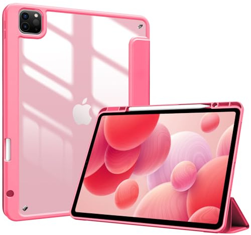ProCase Hülle für 12,9 iPad Pro mit Stifthalter 2022/2021/2020/2018 (6/5/4/3 Generation), Stoßfeste Smart Case Cover mit transparenter Rückseitenschale Schutzhülle für iPad Pro 12,9 Zoll -Melonenrosa