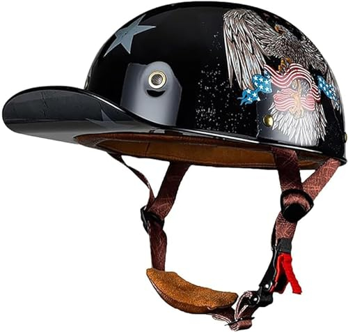 Retro Baseball Cap Motorcycle Half Helmet, DOT Approve Adult Men Women Half Shell Helmet Retro Motorcycle Open Face Helmet, for Scooter Moped Cruiser Chopper, Vintage Helmet-H||2XL