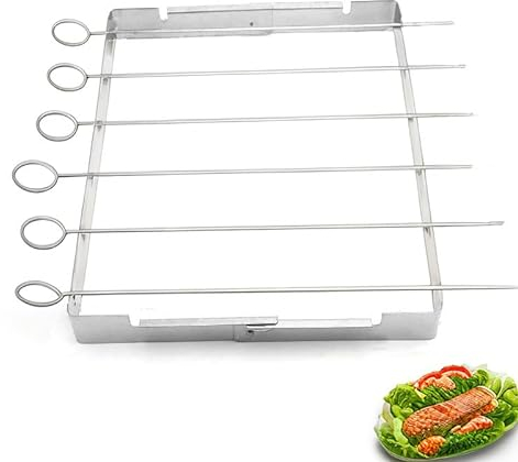 BRAVECOW Skewers Rack Set Barbecue Skewers Stainless Steel BBQ Kebab 6-Pack Metal Skewers for Kebabs Reusable Metal Sticks 35 cm with Foldable Shish Kebab Rack