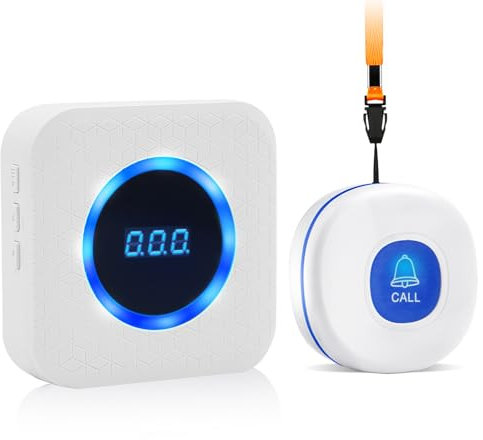 Daytech Pulsante Salvavita Anziani,Pulsante Emergenza Anziani con Display Digitale,Allarme per Anziani per i Familiari che Necessitano di Assistenza Domiciliare (1 Ricevitore + 1 Pulsante)