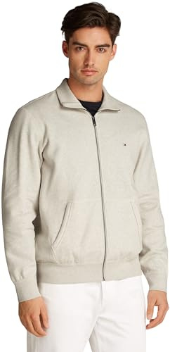 Tommy Hilfiger Uomo Felpa con Cerniera Essential Fleece Colletto alla Coreana, Beige (Heathered Oatmilk), M