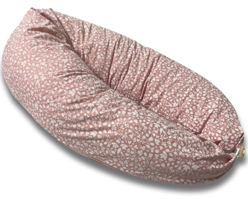 HOBEA-Germany Almohada de Lactancia 190 cm x 76 cm XXL Almohada de Embarazo Almohada para Dormir de Lado con Funda de algodón orgánico (Flor de ensueño Rosa Viejo)