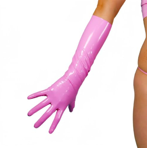 DooWay Ladies Long Latex Gloves Synthetic Rubber Fluorescent Bright Orange Elbow Length 16
