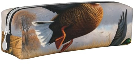 KCGSDEGV Niedliches Federmäppchen mit Jagd-fliegenden wilden Enten am See, bedrucktes Leder-Federmäppchen, Stifteetui, Schulbedarf, Organizer, Stiftebox, weiß, Einheitsgröße, Schulranzen