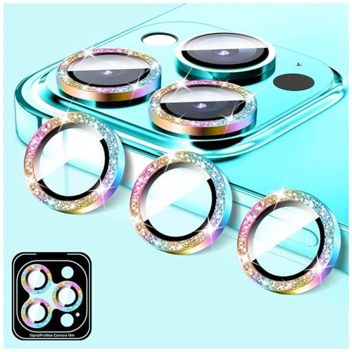 LucBuy Camera Lens Protector Compatible for iPhone 12 Pro Max, Glitter 9H Tempered Glass Camera Cover Film Stickers, Automatic-Alignment Individual Metal Rings Shiny Phone Accessories