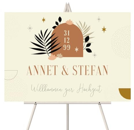 Personalisiertes Willkommensschild zur Hochzeit, Größe wählbar: DIN A3, A2 oder A1 - Boho Dream Design - mit intensivem UV-Druck mit Ihren Namen, Datum und Text, 3mm Dick