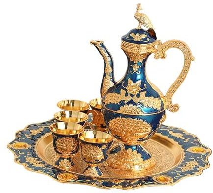LOVIVER Ensemble de cafetière, Plateau à théière et 6 Tasses, Plateau à thé, théière, Ensemble de Service européen pour thé, café, Cappuccino, décoration de, Bleu Or