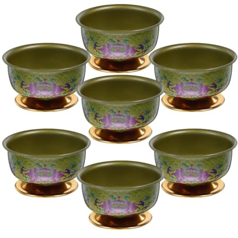 MAGICLULU Copa De Ofrenda De 7 Piezas Taza De Agua De Aleación Cuenco De Ofrenda Budista Resistente Y Pulido Para Decoraciones De Templos Y Hogares