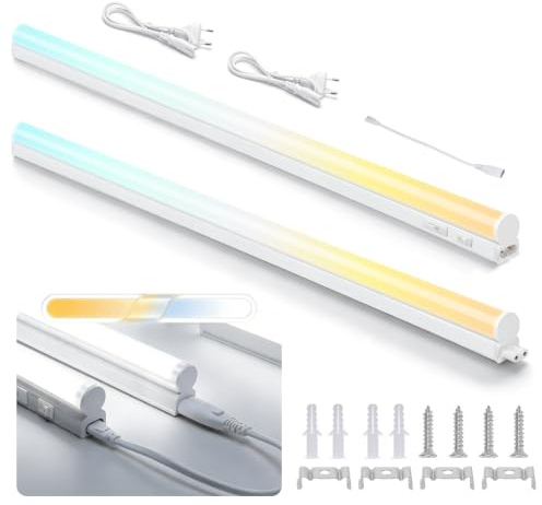 Aigostar Luz LED Cocina con Interruptor 18W Luces Armarios, 3000K/4000K/6500K, 230V Regleta LED Bajo Armarios para Cocina, Vestidor, Armario 1178 * 34 * 23mm, 2 pcs