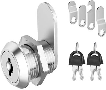 Cabinet Lock, Post Box Lock, Cam Locks, Comes with 4 Keys and 4 Different Locks Plates - Multi-Purpose for Cabinet, Cupboard, Mailbox, Drawer & Post Box