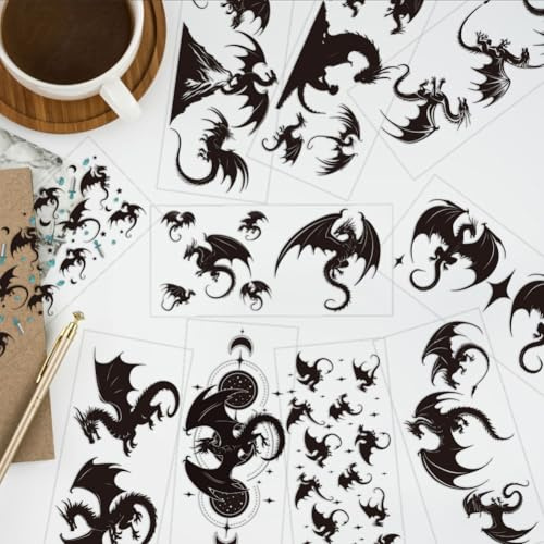 arricraft 10 Stück UV Transferpapier Für Tassen Mit Drachenmotiv 10 Stile Drachen Silhouette PVC DIY Wärmeübertragung Aufkleber Für 16 OZ Glas Tassen Handwerk 9.5x4.3 Zoll