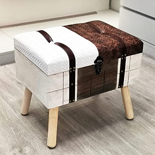 LCEDHZOC Moderno Rustico in Legno massello Imbottito in Similpelle Baule Contenitore Giocattolo Multifunzione Scarpe fasciatoio Sgabello per Soggiorno Camera da Letto-C 50x35x45cm (20x14x18 Pollici)