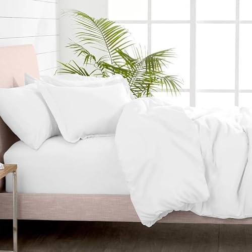 Pizuna 100% Cotton King 1 Pc Duvet Cover + 1 Pc Fitted Sheet Set 400 Thread Count White Sateen Weave Luxurious Long Staple Cotton 4 Piece Bedding Set - 1 Duvet Cover, 2 Pillow Shams, 1 Fitted Sheet