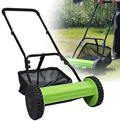 Eagwon Push Lawn Mower, 16-Inch 5-Blade Walk-Behind Manual Push Reel Lawn Mower - Cordless, Adjustable Height for Effortless Yard & Garden Grass Cutting