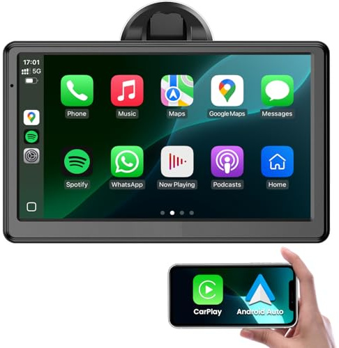 Wireless CarPlay & Android Auto Screen, 7 Inch Touch Screen Portable Car Stereo, Car Audio Receivers with Bluetooth Hands-free Calling, Music, GPS Navigation, Voice Control, Mirror Link, FM, AUX