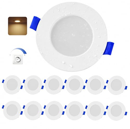 Leselux 4W Einbaustrahler LED Flach Dimmbar 2700K Warmweiß IP44, 12er Set | LED Spots 230V Weiß 370LM, 65-85mm Lochmaß, 25mm Ultra Flaches Design, für Badezimmer Küche Wohnzimmer