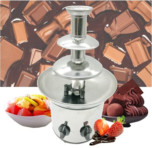 Fuente de Chocolate, Máquina de Fondue de Chocolate de 3 Niveles, Ajuste de Perilla/Operación Simple, Acero Inoxidable Fácil de Limpiar